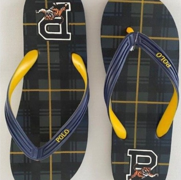 NWT Polo Ralph Lauren Tartan Plaid Varsity Tiger flip flop sandal shoes … - Picture 8 of 9
